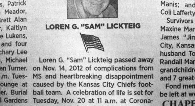 Kansas City Chiefs Blames In Obituary
