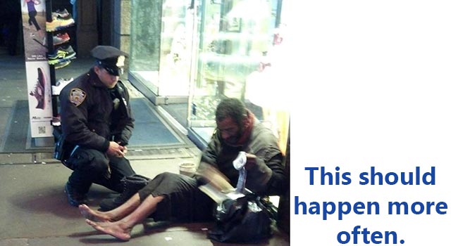 NYPD Officer Gives A Homeless Man Shoes