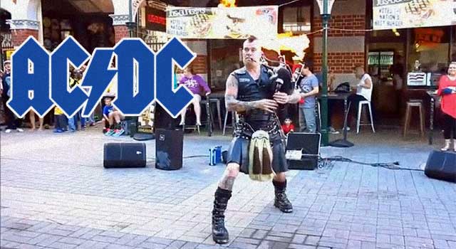 Street Performer Plays AC/DC On Flaming Bagpipes