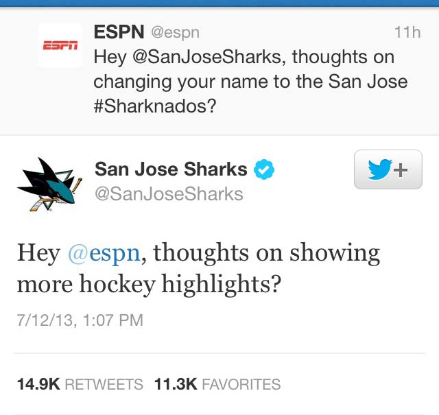 The San Jose Sharks take a bite out of ESPN