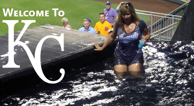 Woman Walks In The Kaufmann Stadium Fountain - May Be Drunk