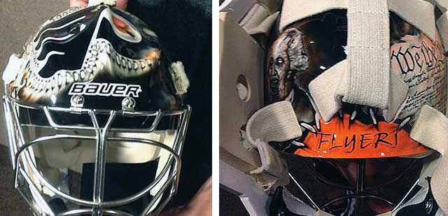 Zombie Betsy Ross Stitching A Flyers Logo On Goalie Mask