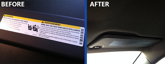 Air Bag Warning Cover Before and After