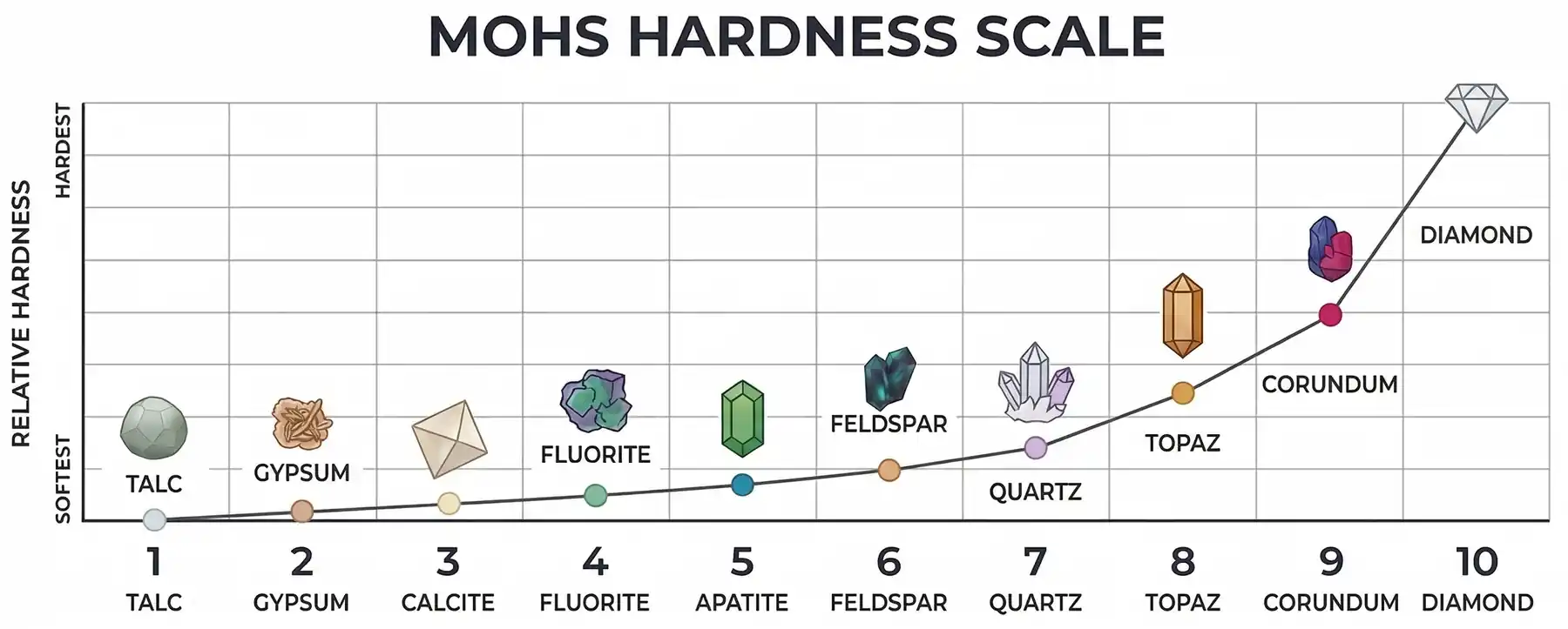 Mohs Hardness Scale showing diamond at 10 out of 10